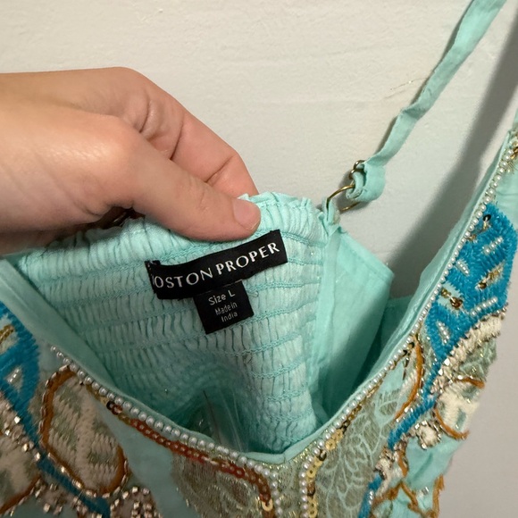 Boston Proper Light Blue and Gold Embroidered Top vintage Y2K fairy top beaded - Picture 2 of 2